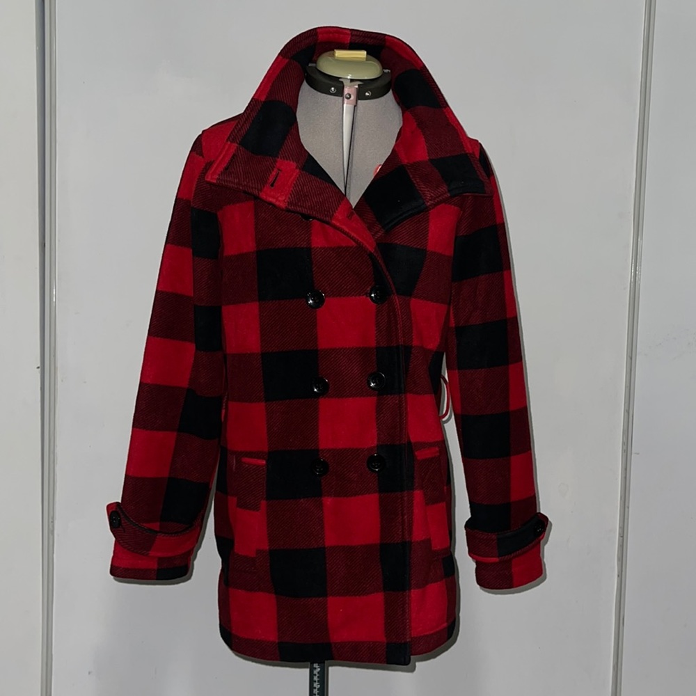 Ike behar red buffalo plaid jacket pea coat M